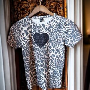 Lace Heart Applique Graphic Leopard Print Baby Tee by Urban Outfitters